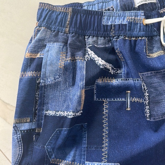 WeWoreWhat Men’s Denim Patchwork Swim Trunks - Picture 3 of 9